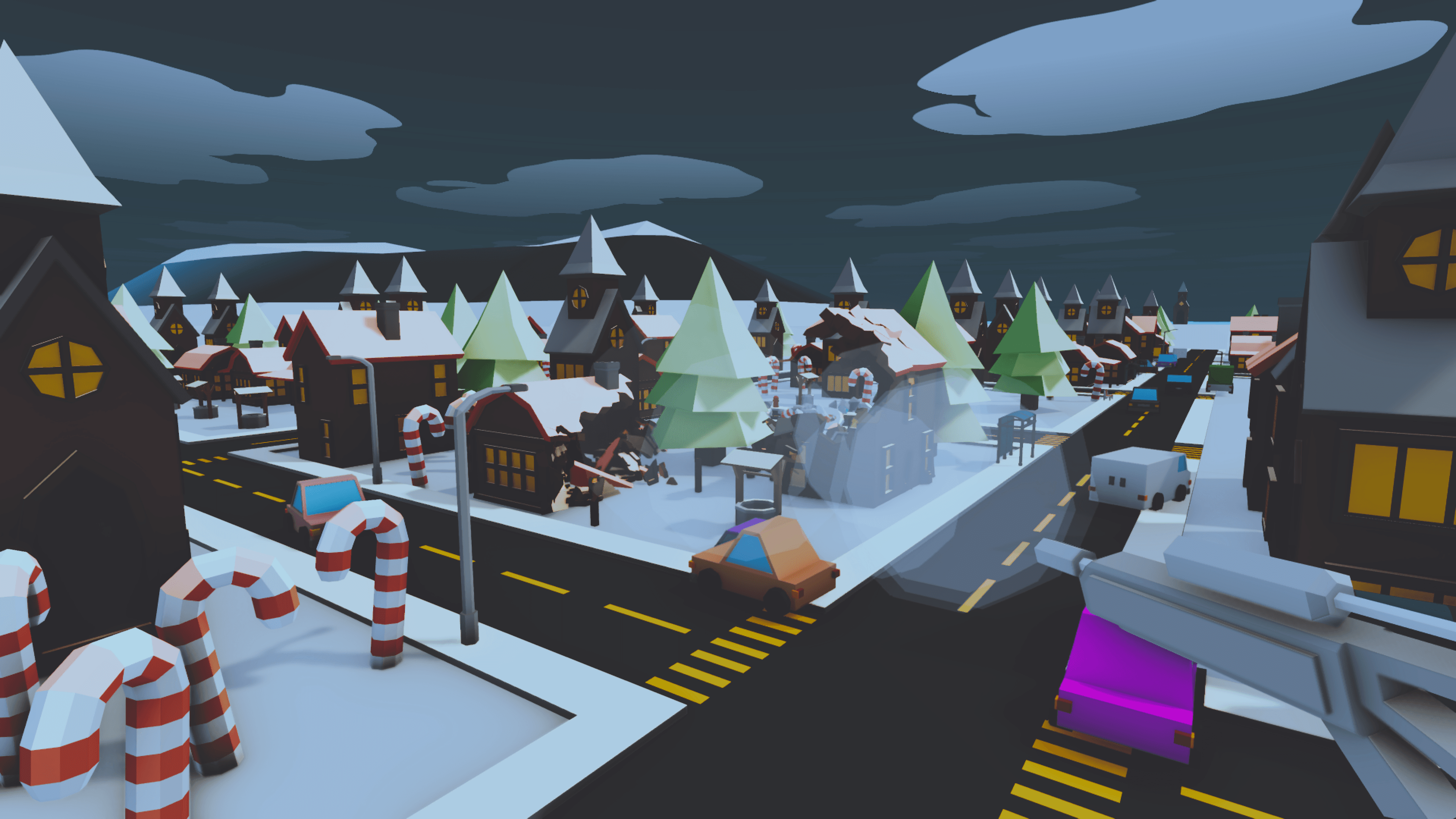 Screenshot of the Christmas level in Crumbling City